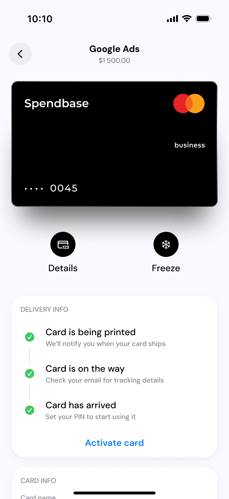 Activate physical card on mobile