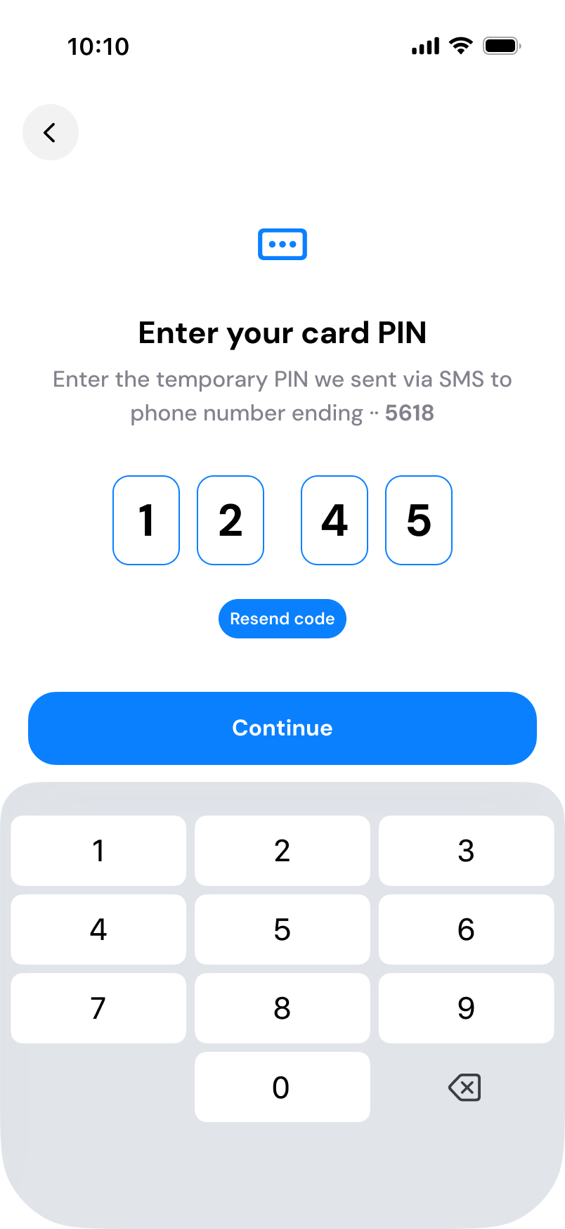 Enter SMS verification PIN on mobile