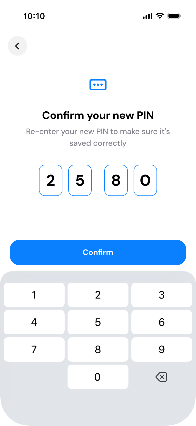 Create and confirm PIN on mobile