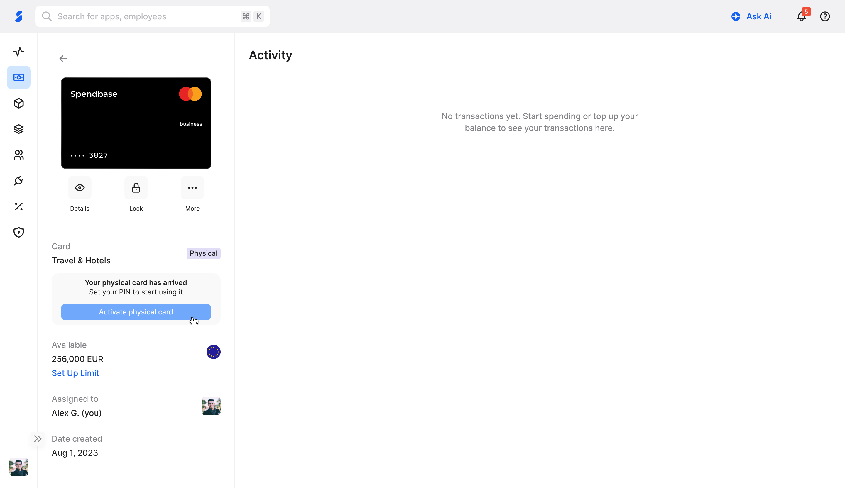 Select physical card in web app